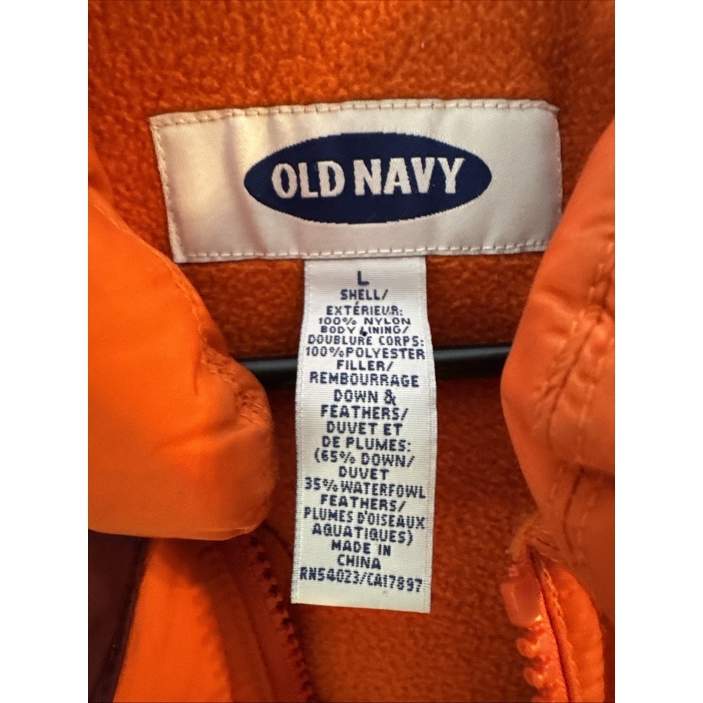 Vintage Y2K Old Navy Down Puffer Vest Womens Large‎ Orange Colorblock Zip - Picture 2 of 8